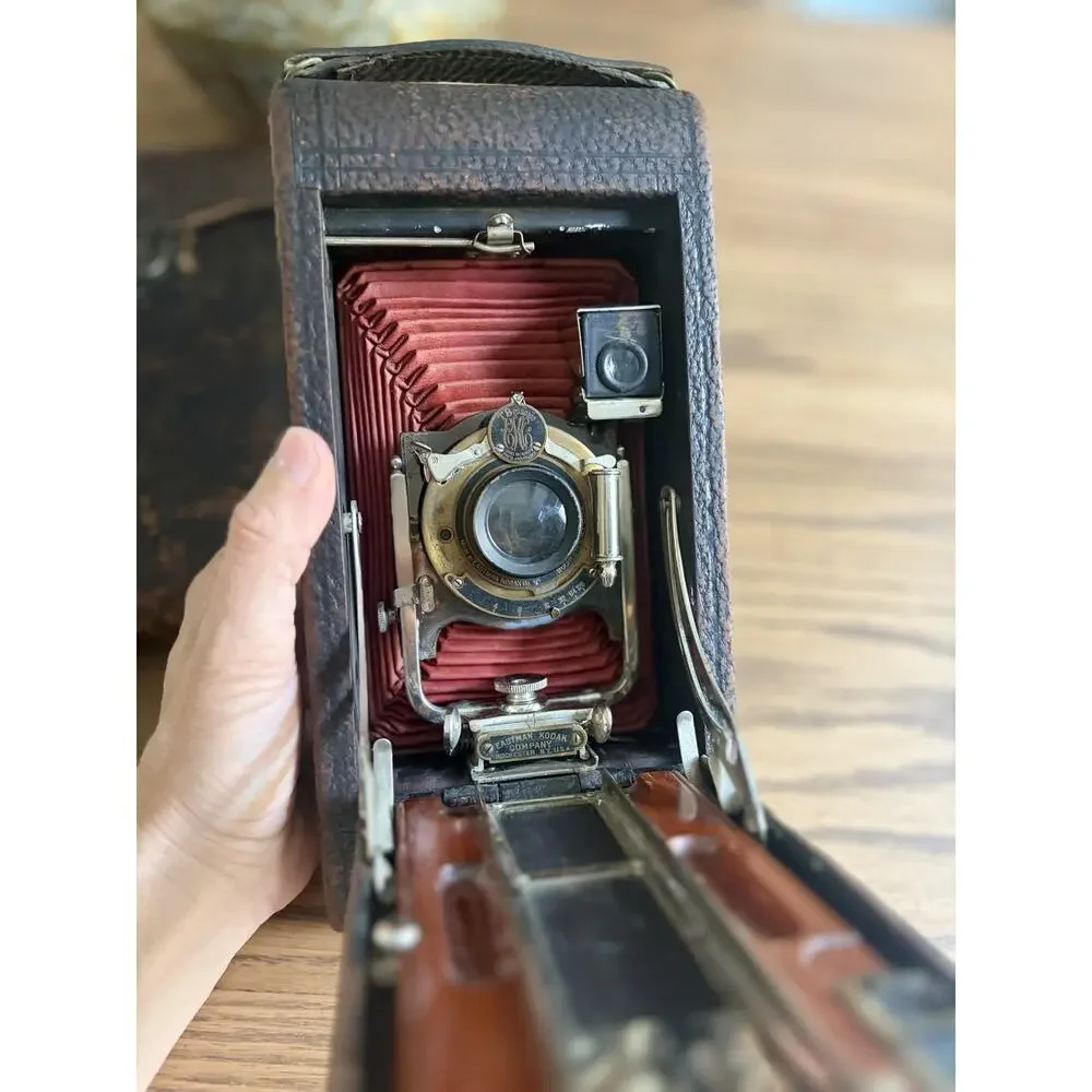 Antique Kodak No. 3A Folding Pocket Camera Model D Red Leather Bellows With Case